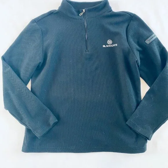 Black Cats Italy vintage 1/4 zip black pullover Women's Small Medium logo casual - Picture 2 of 7